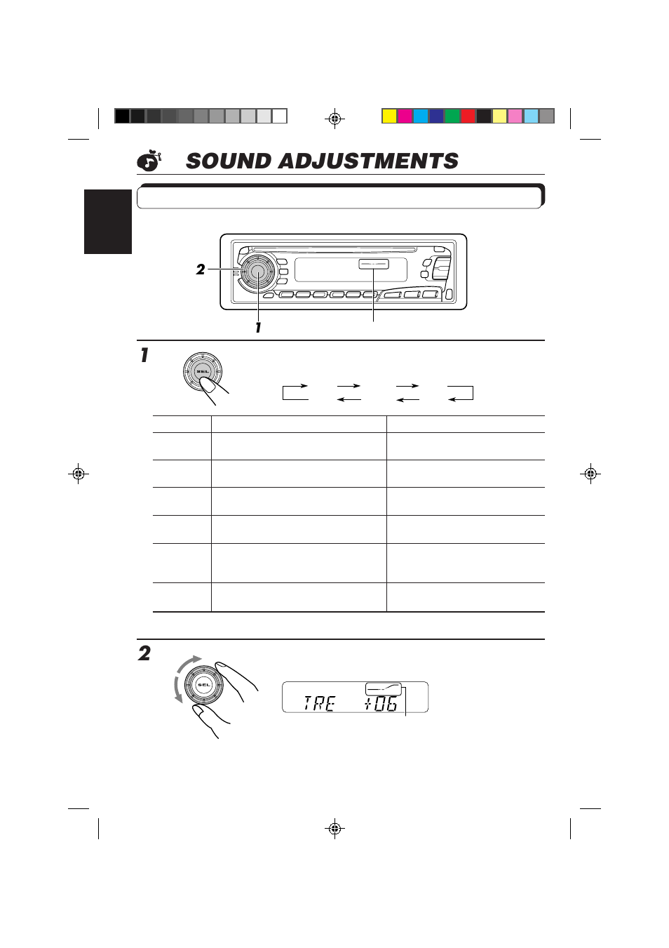 Sound adjustments, Adjusting the sound, Select the item you want to adjust | Adjust the level | JVC KD-SX878R User Manual | Page 22 / 46