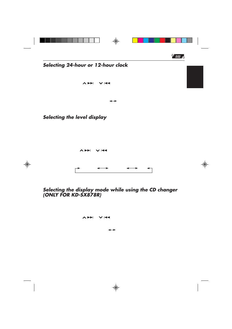 Selecting 24-hour or 12-hour clock, Selecting the level display | JVC KD-SX878R User Manual | Page 29 / 46