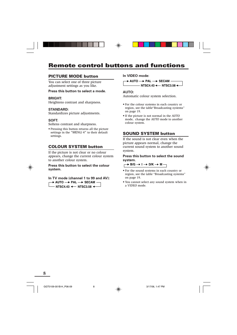 Remote control buttons and functions | JVC AV-14F16 User Manual | Page 28 / 60