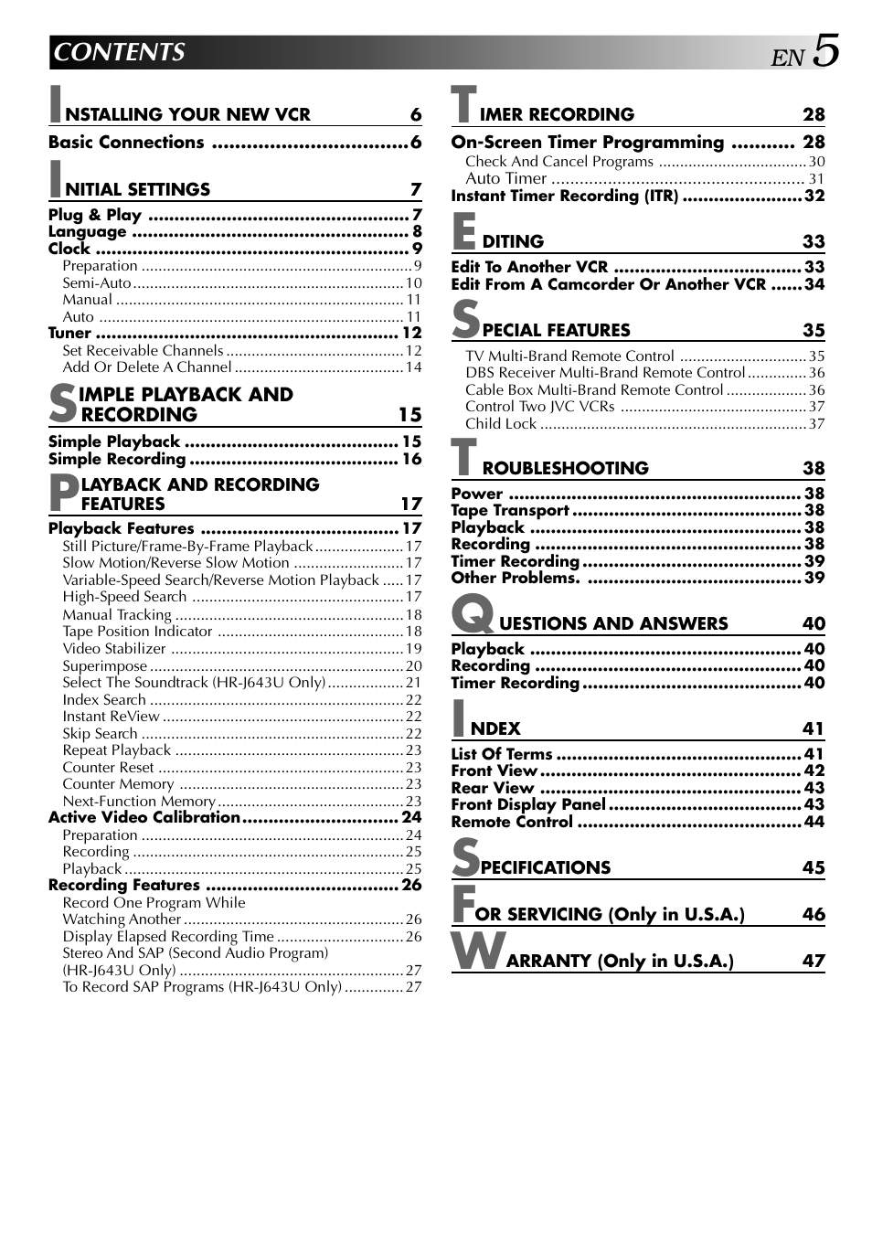 JVC HR-J443U User Manual | Page 5 / 48