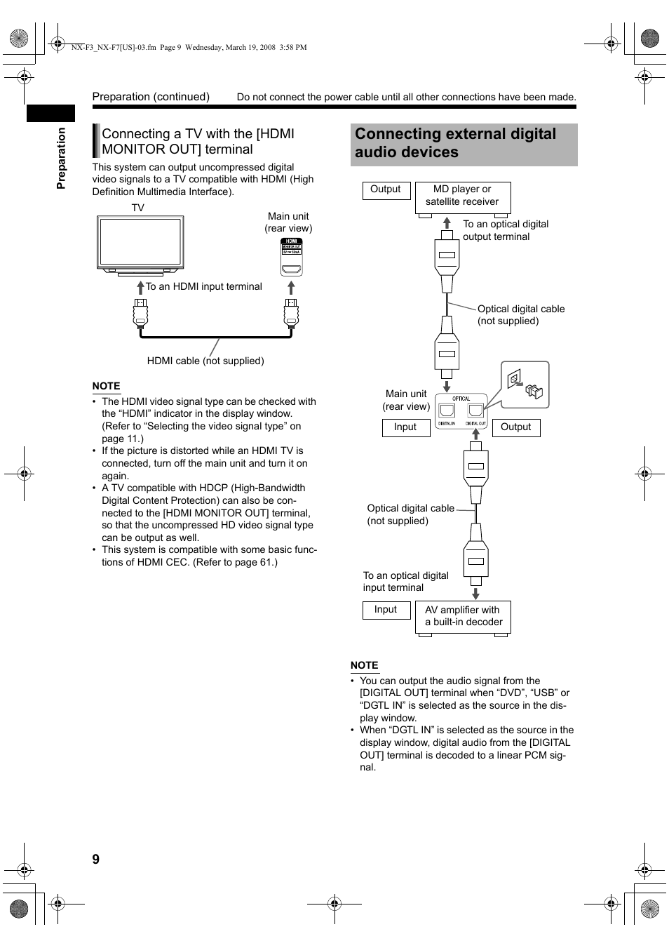 Connecting external digital audio devices | JVC CA-NXF7 User Manual | Page 12 / 76