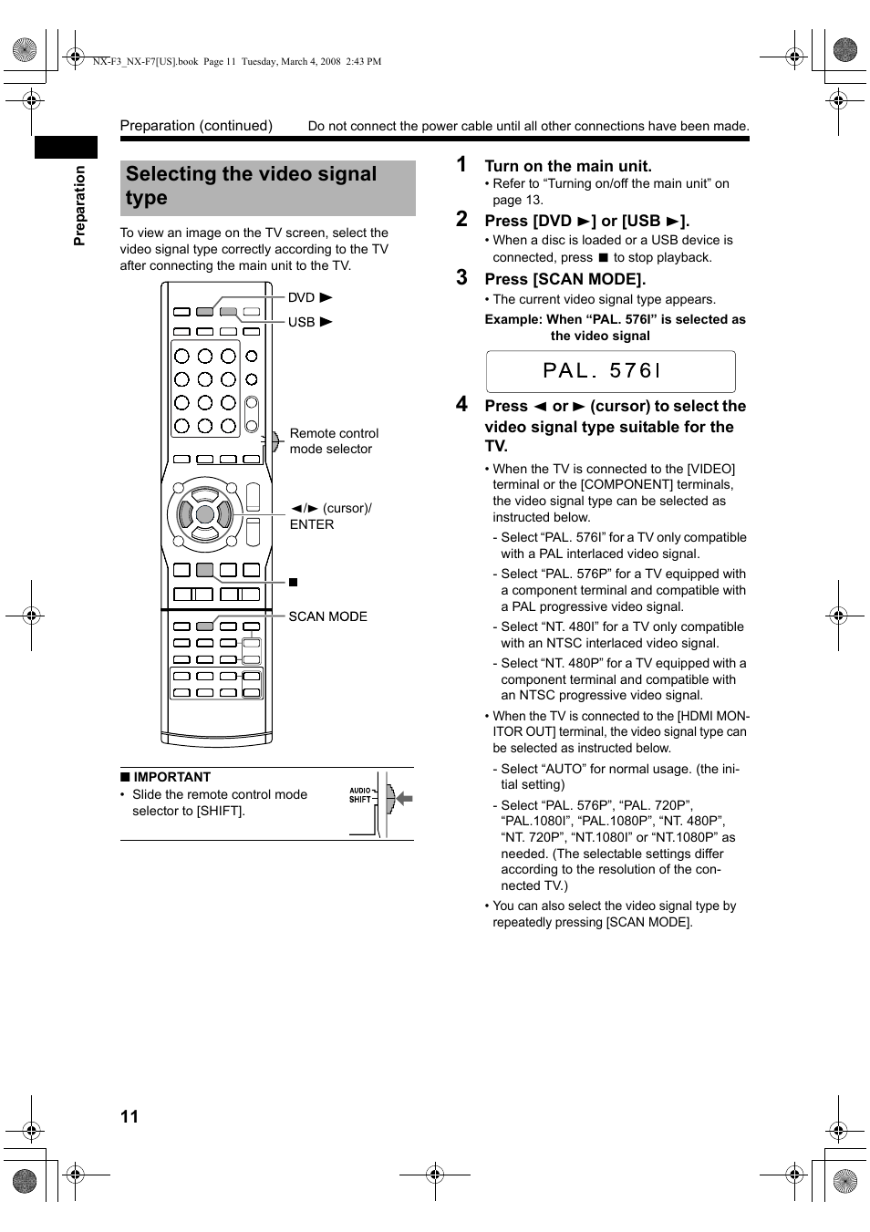 Selecting the video signal type | JVC CA-NXF7 User Manual | Page 14 / 76