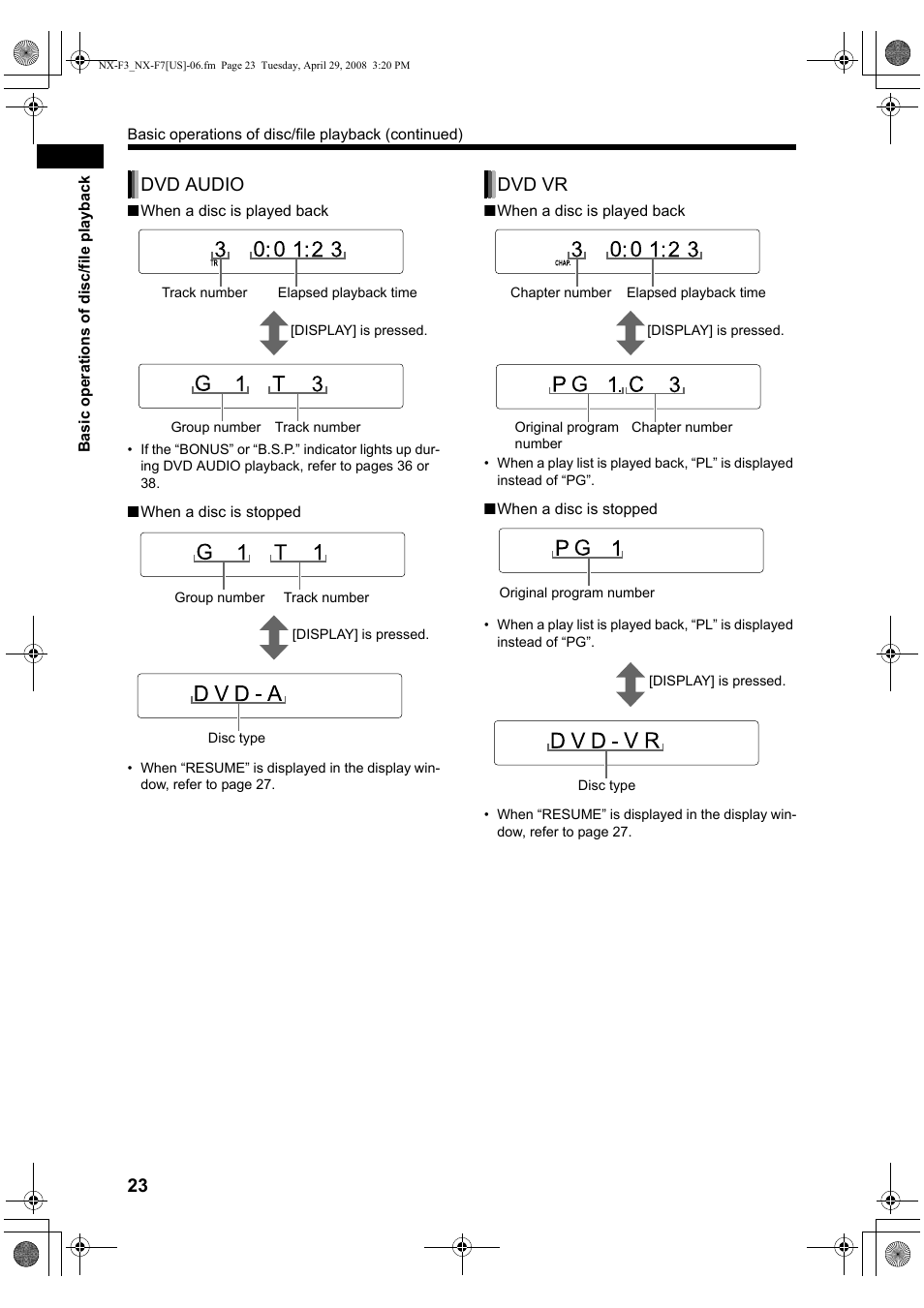 Dvd audio, Dvd vr | JVC CA-NXF7 User Manual | Page 26 / 76