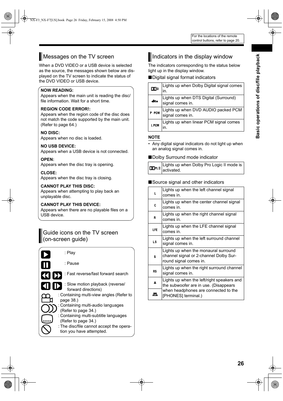 Messages on the tv screen, Guide icons on the tv screen (on-screen guide), Indicators in the display window | JVC CA-NXF7 User Manual | Page 29 / 76