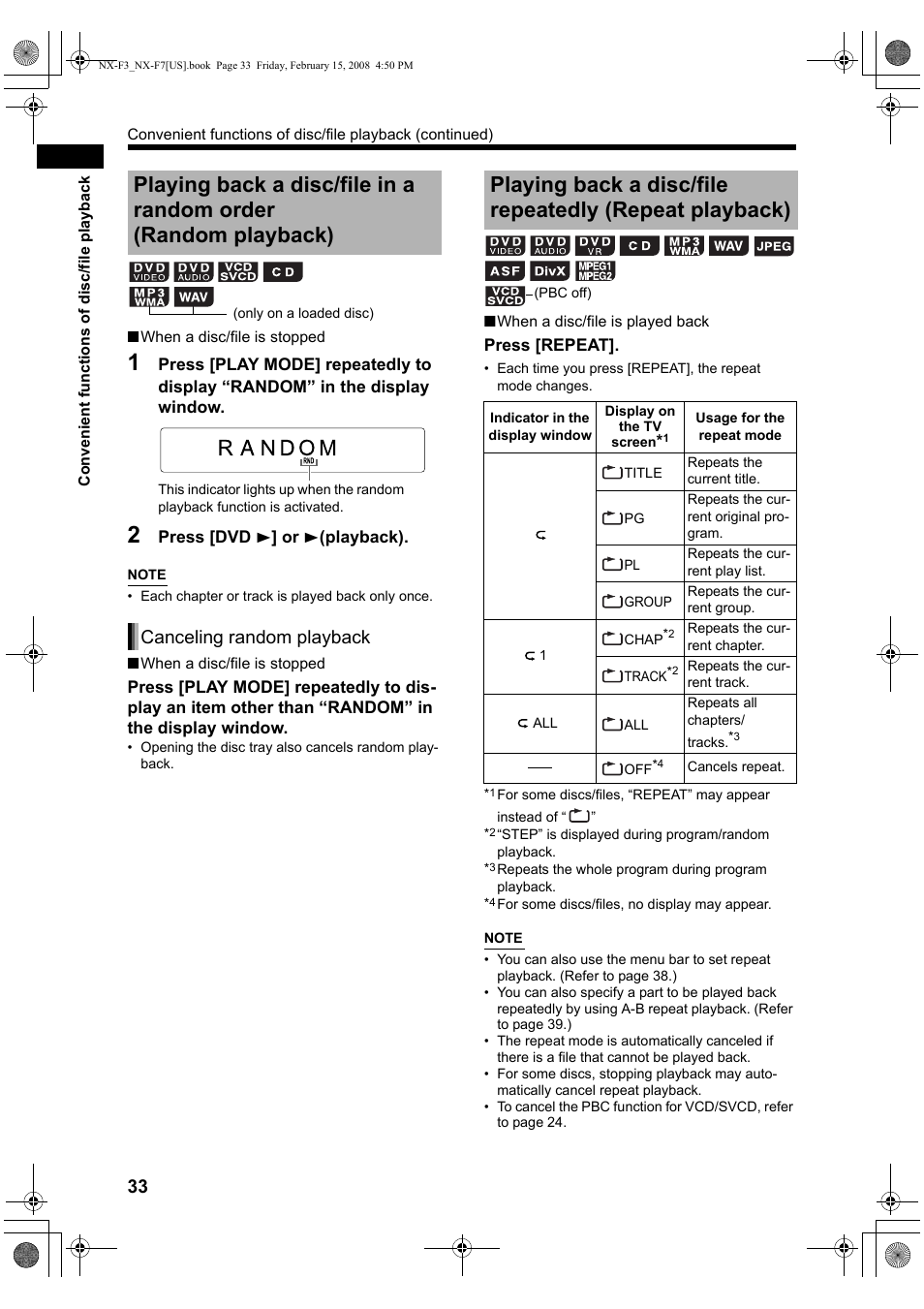 Canceling random playback | JVC CA-NXF7 User Manual | Page 36 / 76