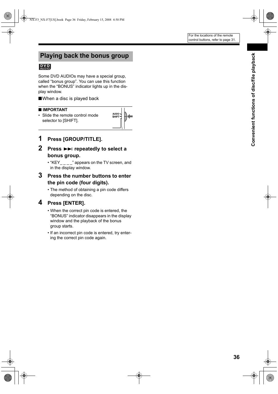 Playing back the bonus group | JVC CA-NXF7 User Manual | Page 39 / 76