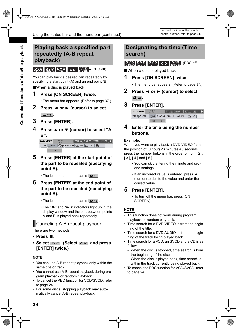 Designating the time (time search) | JVC CA-NXF7 User Manual | Page 42 / 76