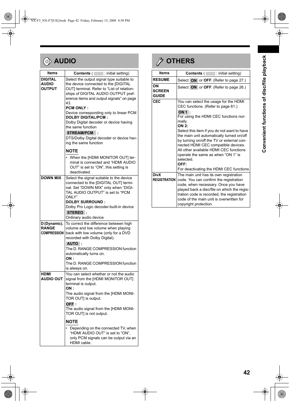 Audio, Others | JVC CA-NXF7 User Manual | Page 45 / 76