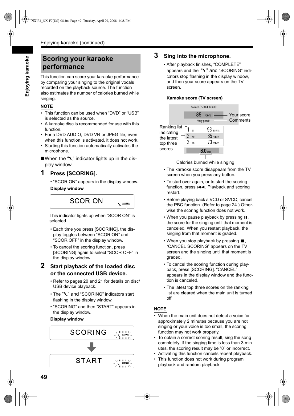 Scoring your karaoke performance | JVC CA-NXF7 User Manual | Page 52 / 76