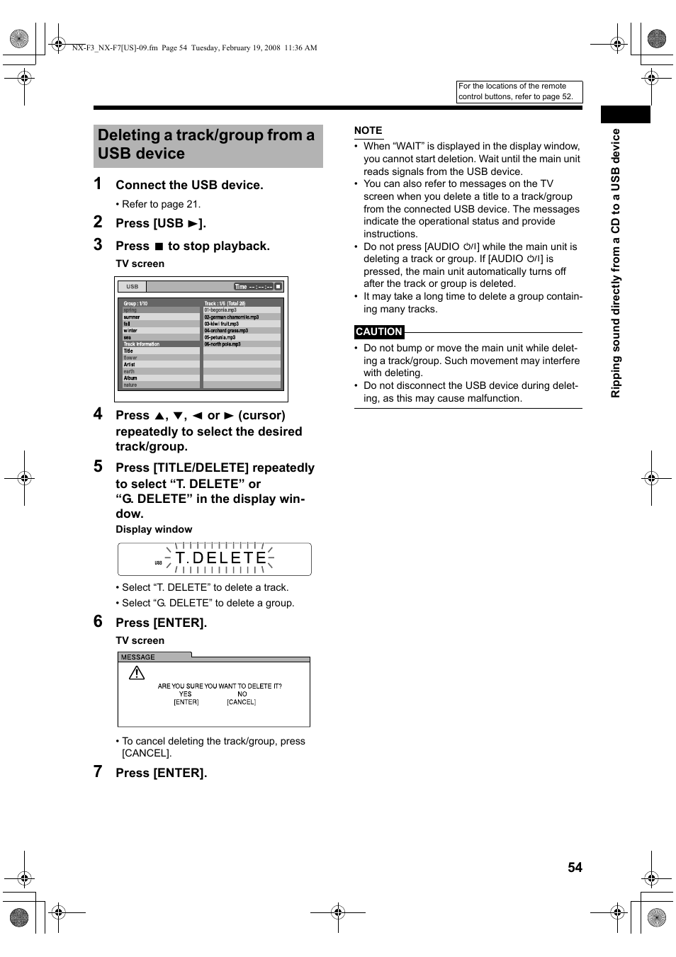 Deleting a track/group from a usb device | JVC CA-NXF7 User Manual | Page 57 / 76