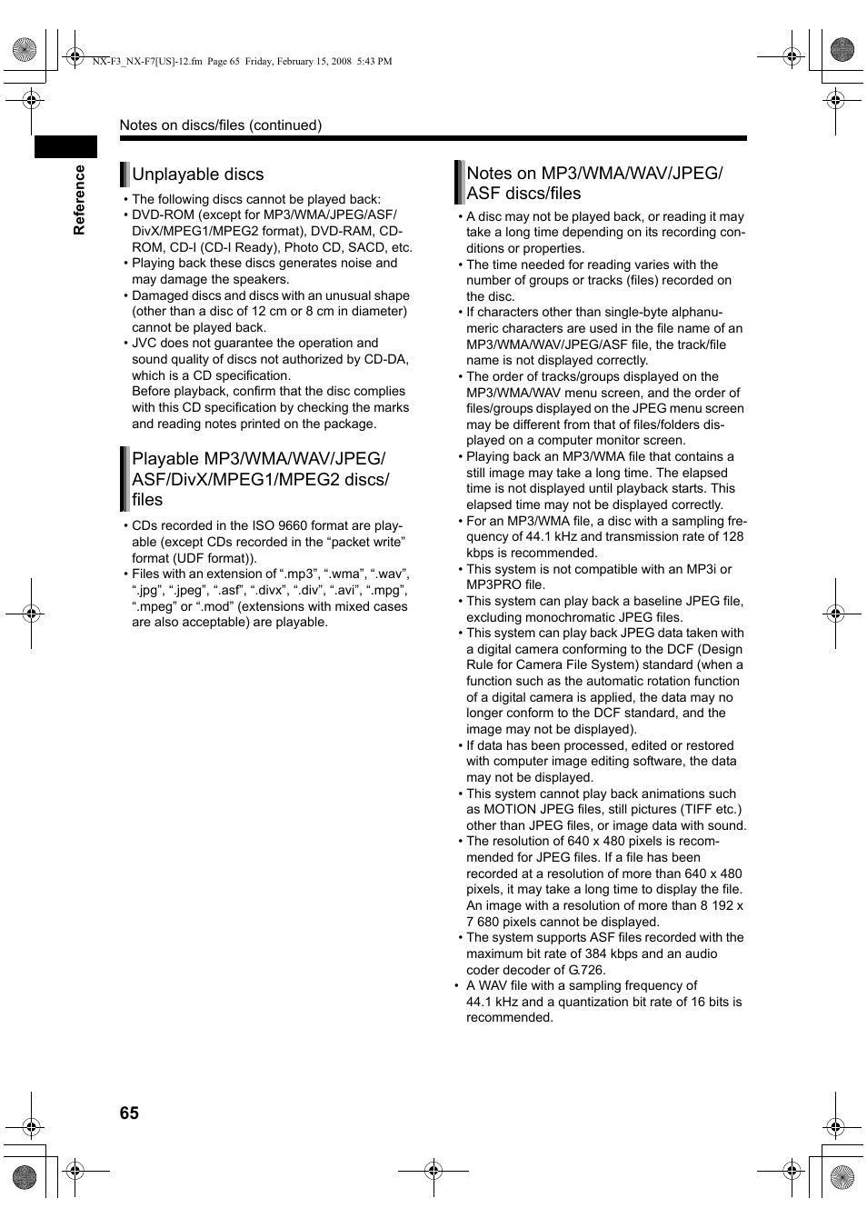 JVC CA-NXF7 User Manual | Page 68 / 76