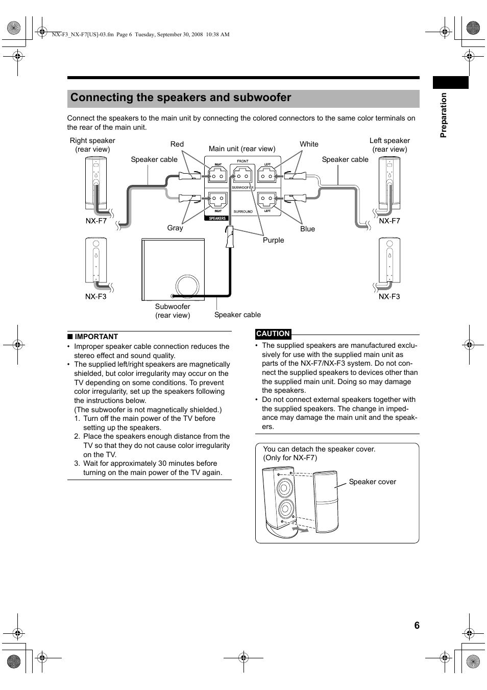 Connecting the speakers and subwoofer | JVC CA-NXF7 User Manual | Page 9 / 76