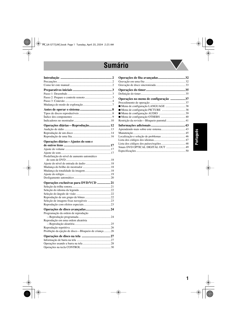Sumário | JVC UX-S77 User Manual | Page 105 / 155