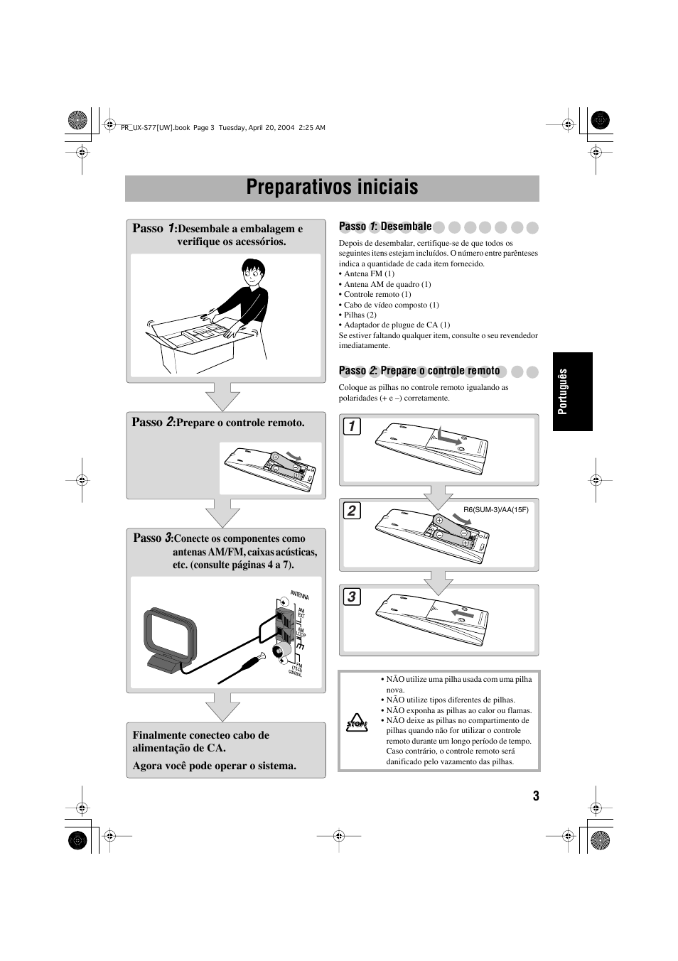 Preparativos iniciais | JVC UX-S77 User Manual | Page 107 / 155