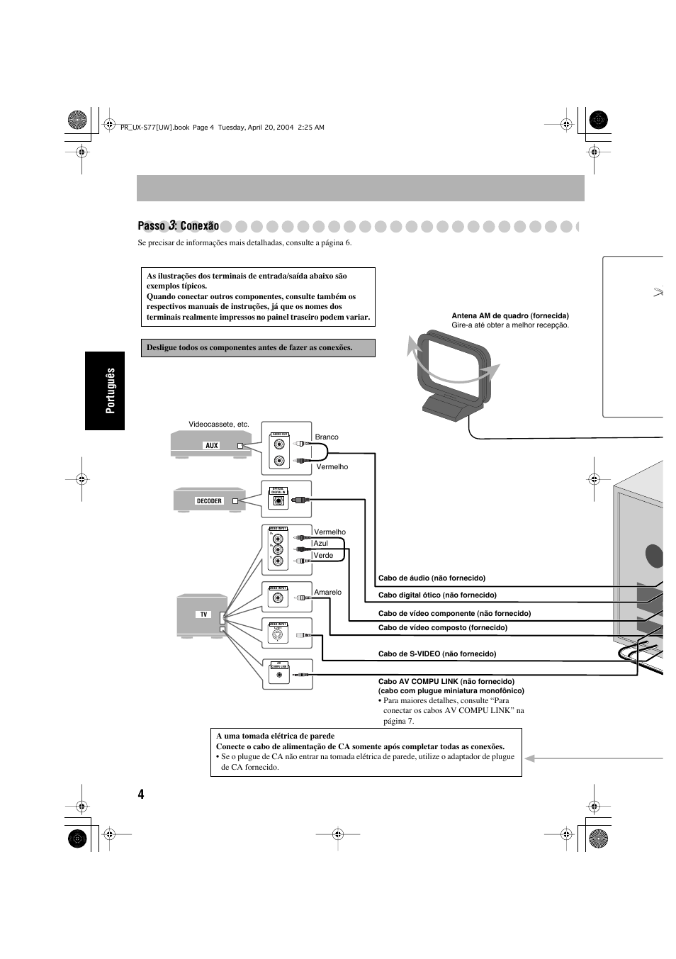 Português passo, Conexão | JVC UX-S77 User Manual | Page 108 / 155