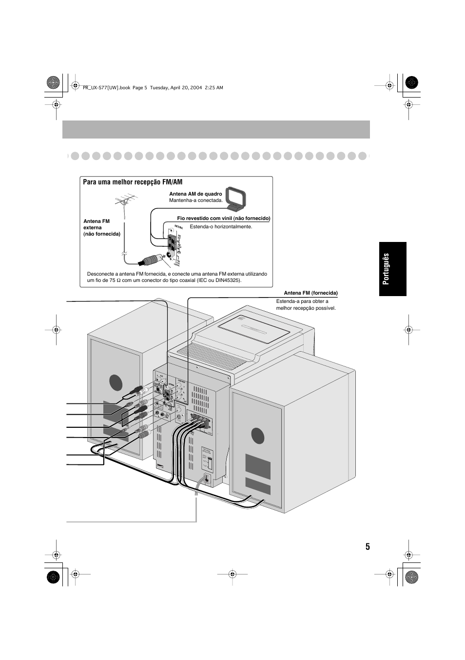 Português, Push open aut o reverse, Para uma melhor recepção fm/am | JVC UX-S77 User Manual | Page 109 / 155