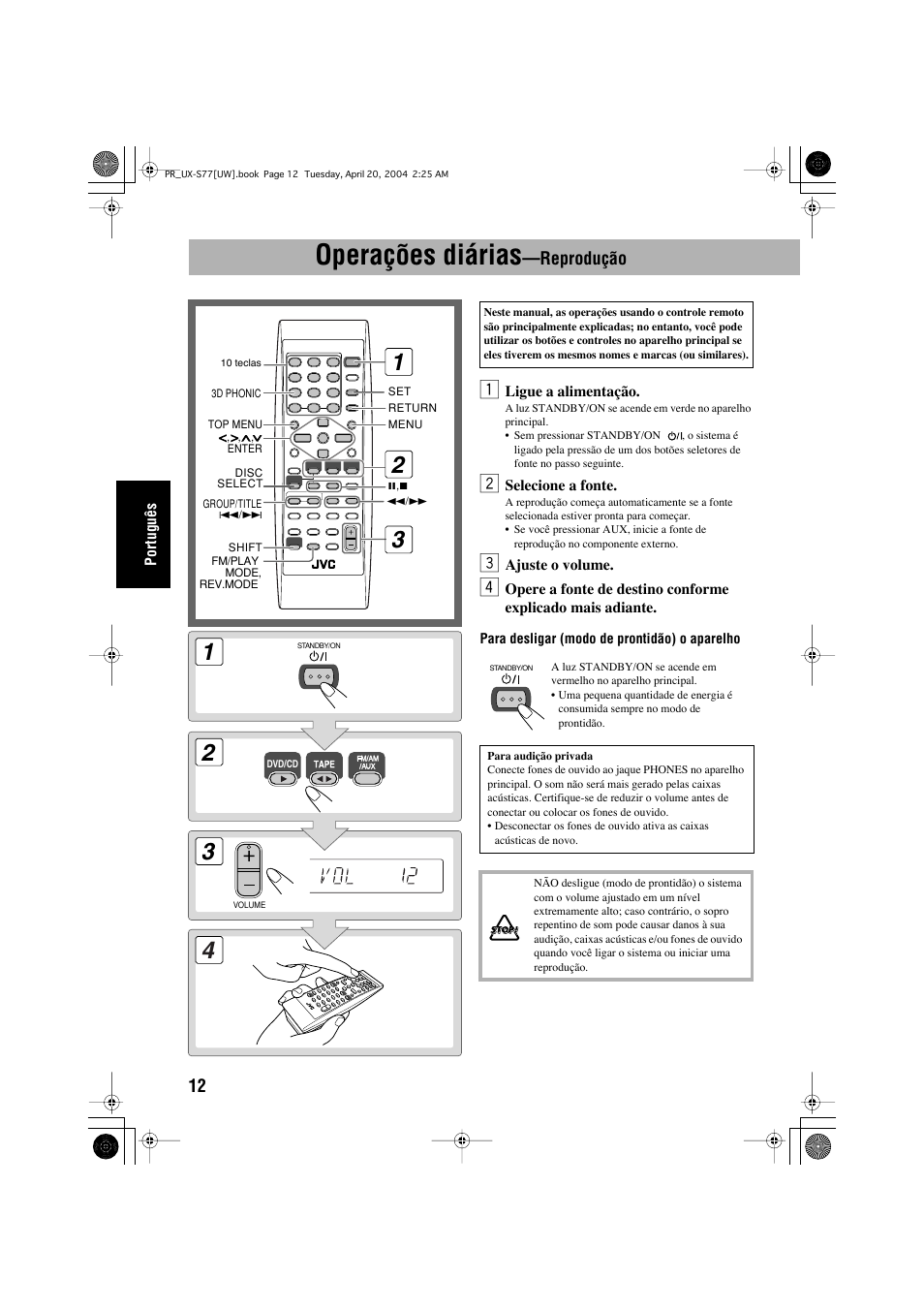 Operações diárias, Reprodução | JVC UX-S77 User Manual | Page 116 / 155