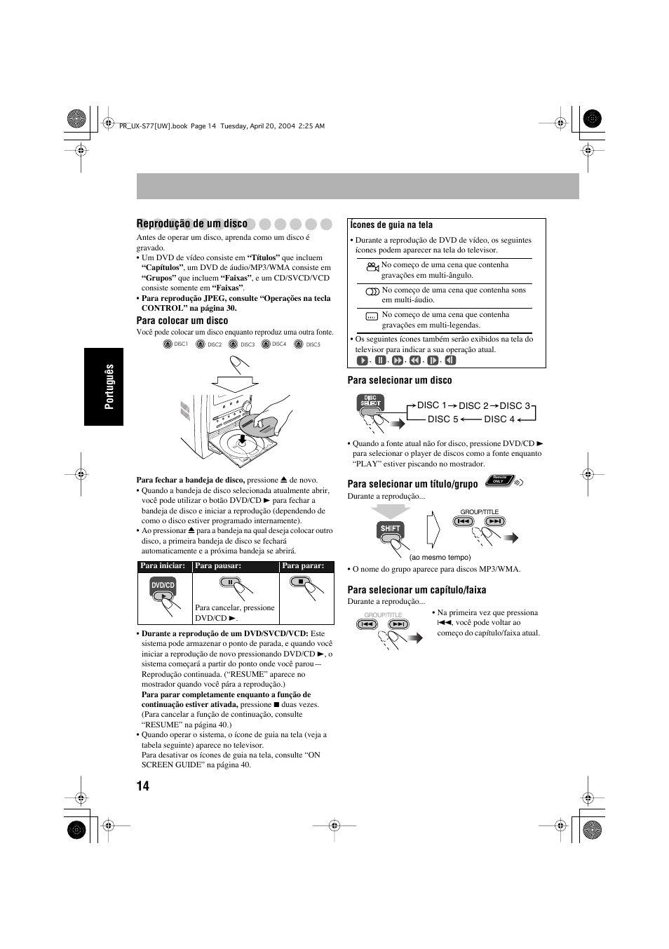 Português reprodução de um disco | JVC UX-S77 User Manual | Page 118 / 155