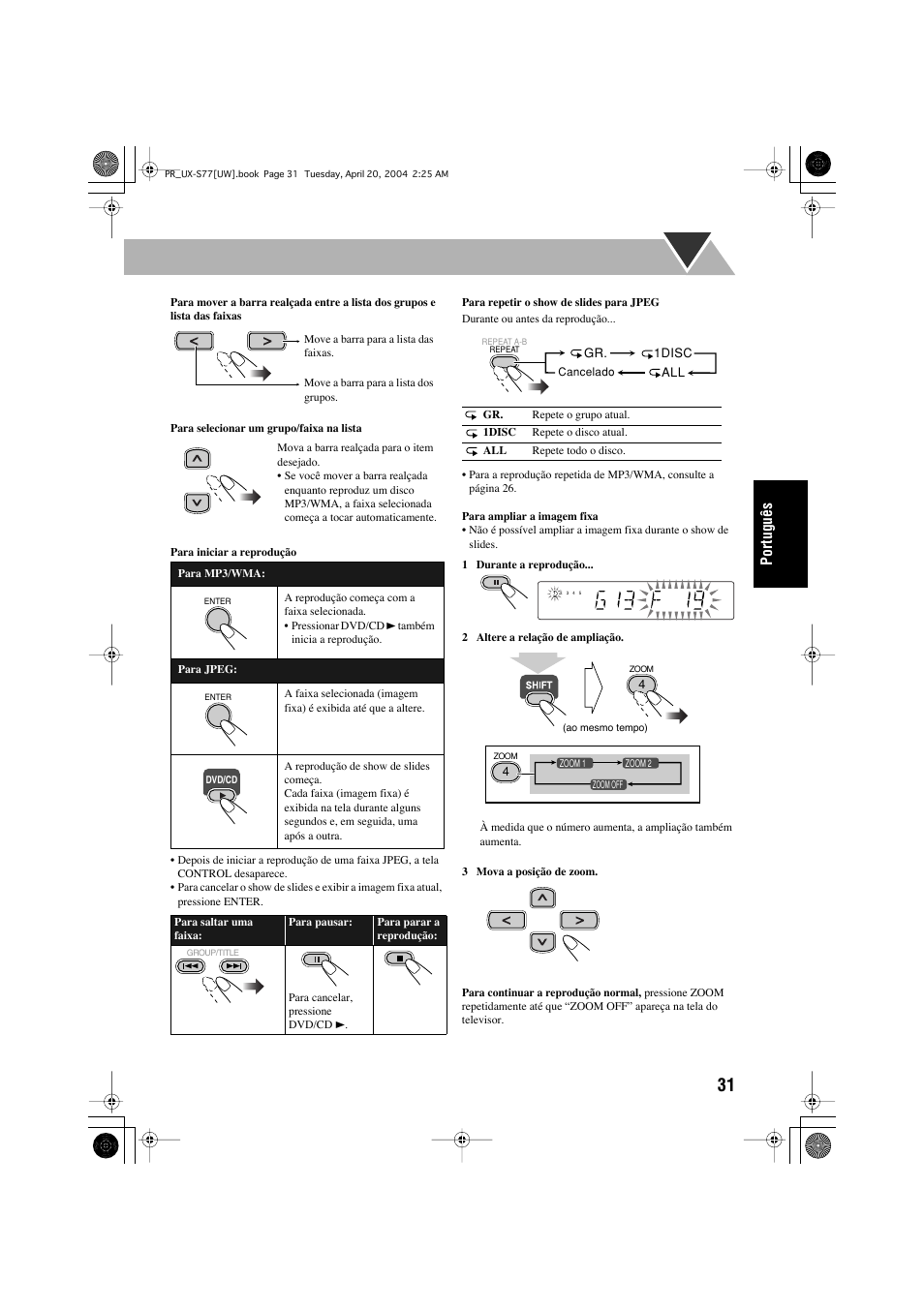 Português | JVC UX-S77 User Manual | Page 135 / 155