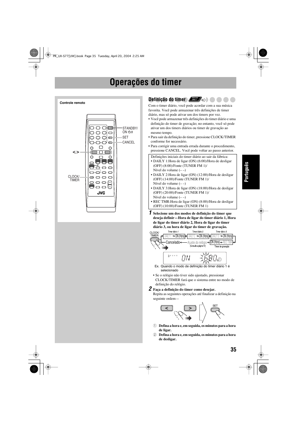 Operações do timer | JVC UX-S77 User Manual | Page 139 / 155