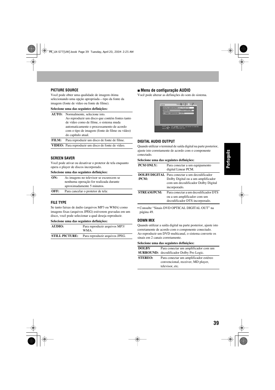 Português | JVC UX-S77 User Manual | Page 143 / 155
