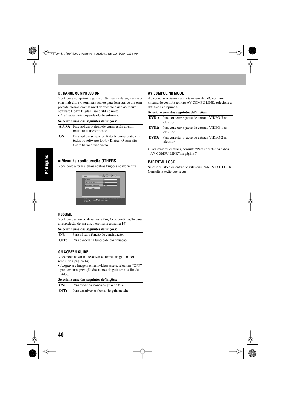 Português | JVC UX-S77 User Manual | Page 144 / 155