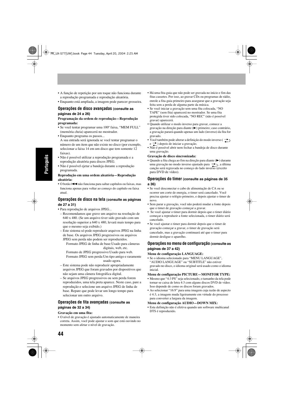 Português | JVC UX-S77 User Manual | Page 148 / 155