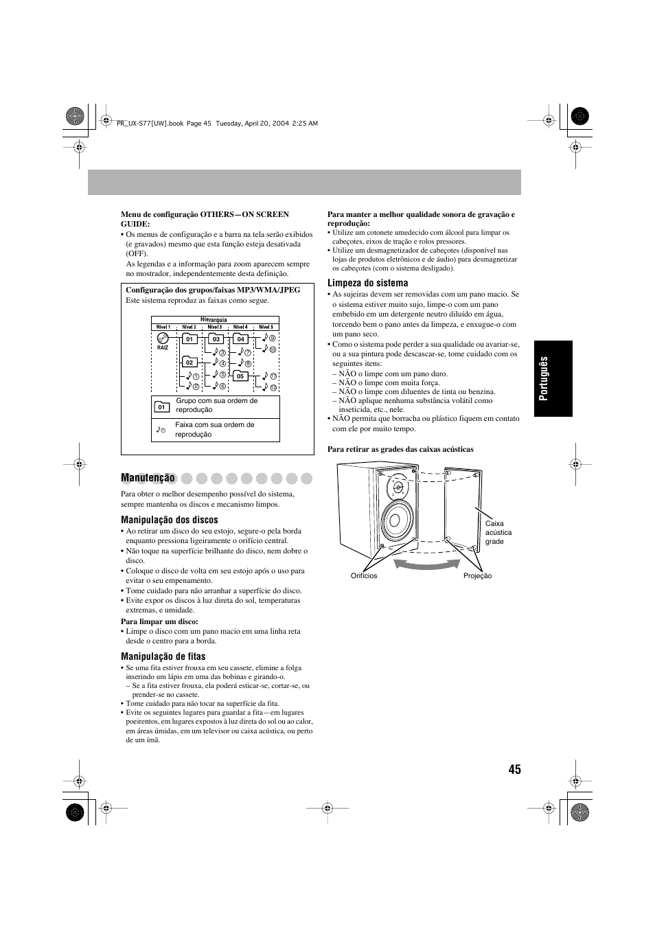 Português, Manutenção | JVC UX-S77 User Manual | Page 149 / 155