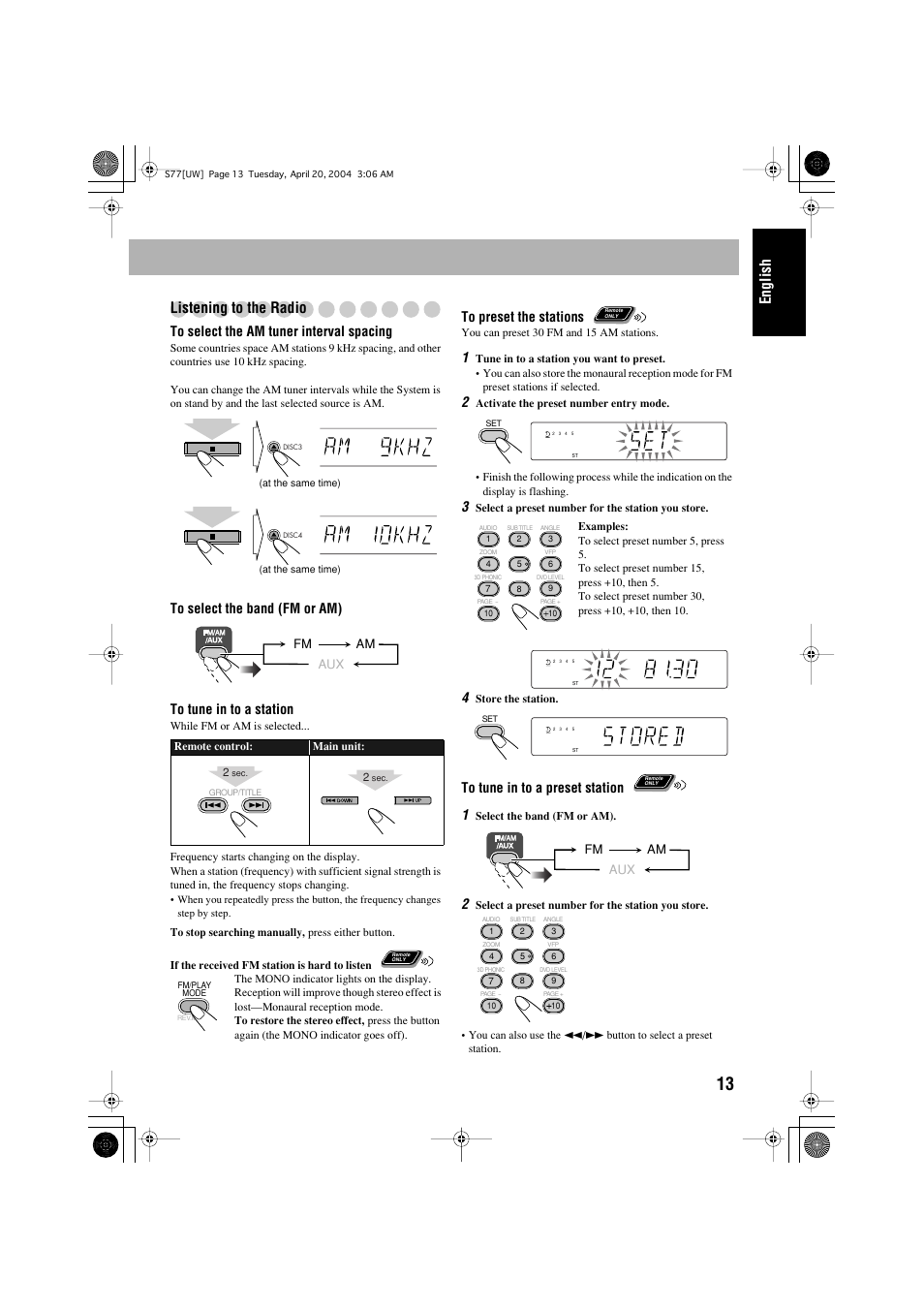 English listening to the radio | JVC UX-S77 User Manual | Page 17 / 155