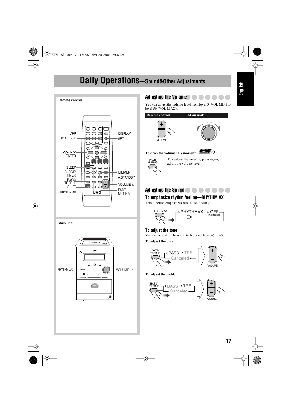 Daily operations, Sound&other adjustments | JVC UX-S77 User Manual | Page 21 / 155