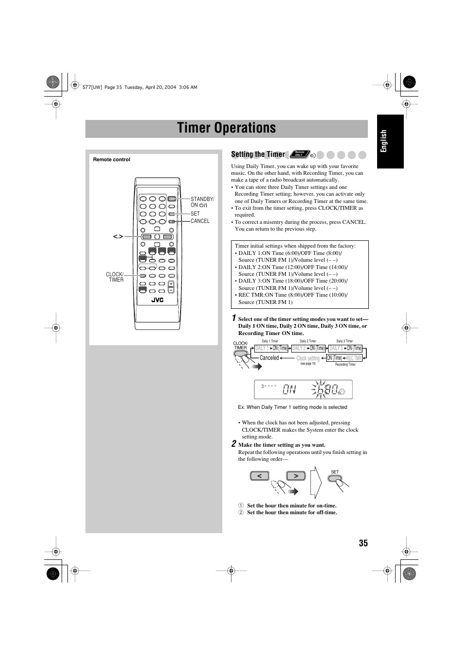 Timer operations | JVC UX-S77 User Manual | Page 39 / 155