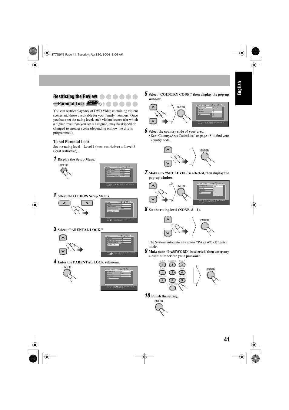 English restricting the review —parental lock | JVC UX-S77 User Manual | Page 45 / 155