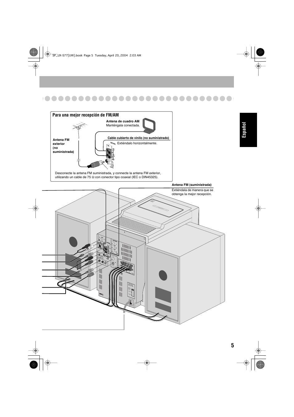 Español, Push open aut o reverse, Para una mejor recepción de fm/am | JVC UX-S77 User Manual | Page 59 / 155