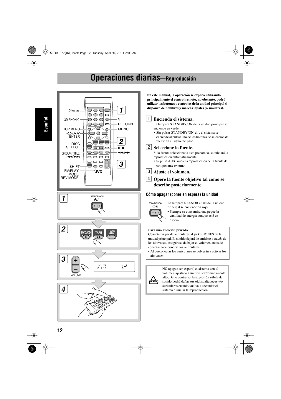 Operaciones diarias, Reproducción | JVC UX-S77 User Manual | Page 66 / 155