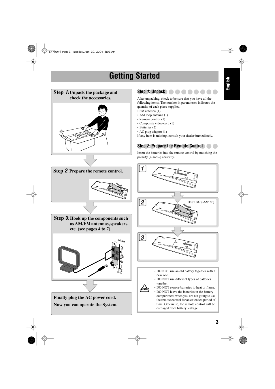 Getting started | JVC UX-S77 User Manual | Page 7 / 155