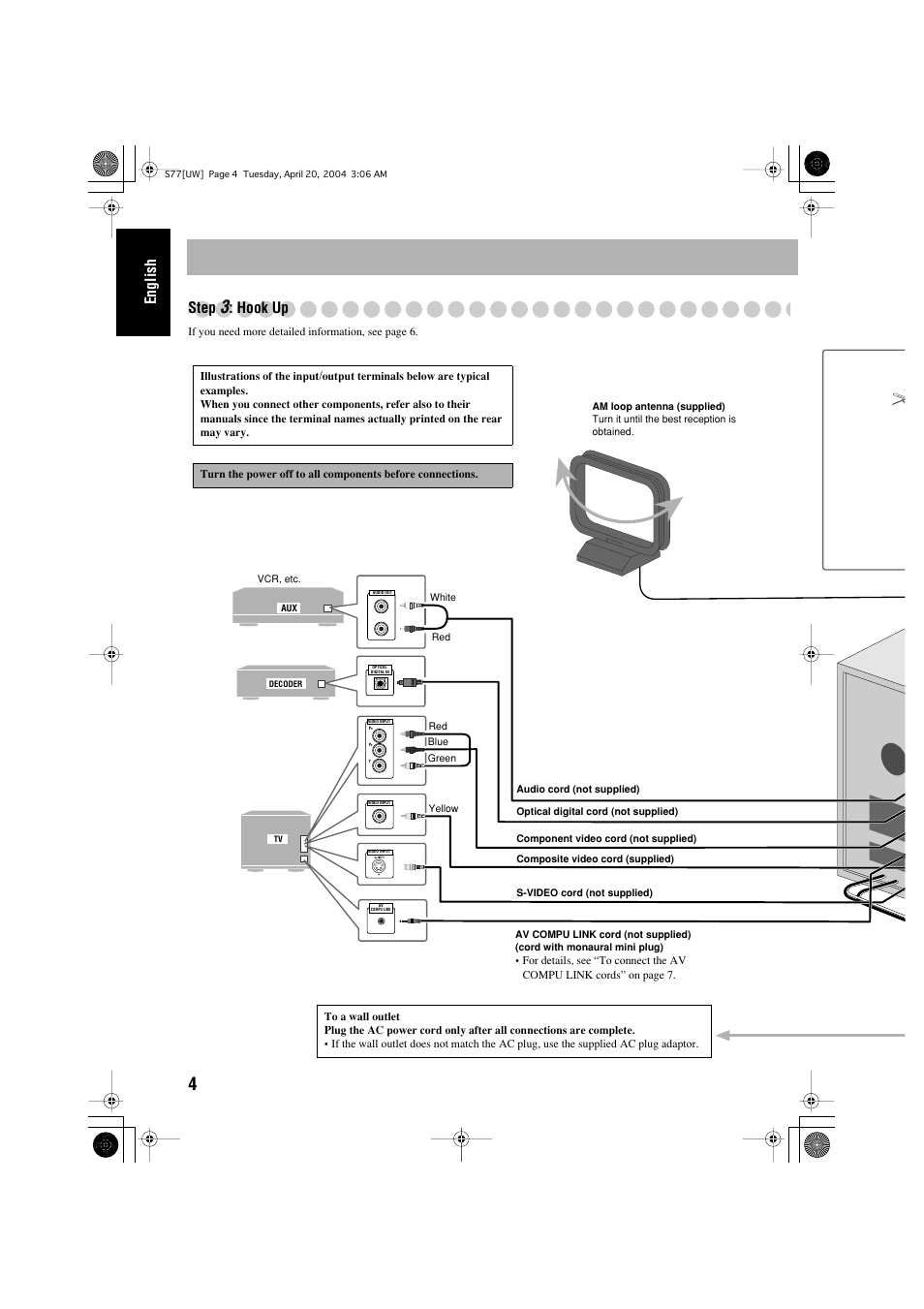 English step, Hook up | JVC UX-S77 User Manual | Page 8 / 155