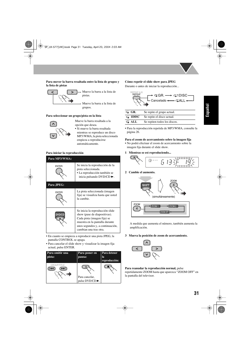 Español | JVC UX-S77 User Manual | Page 85 / 155