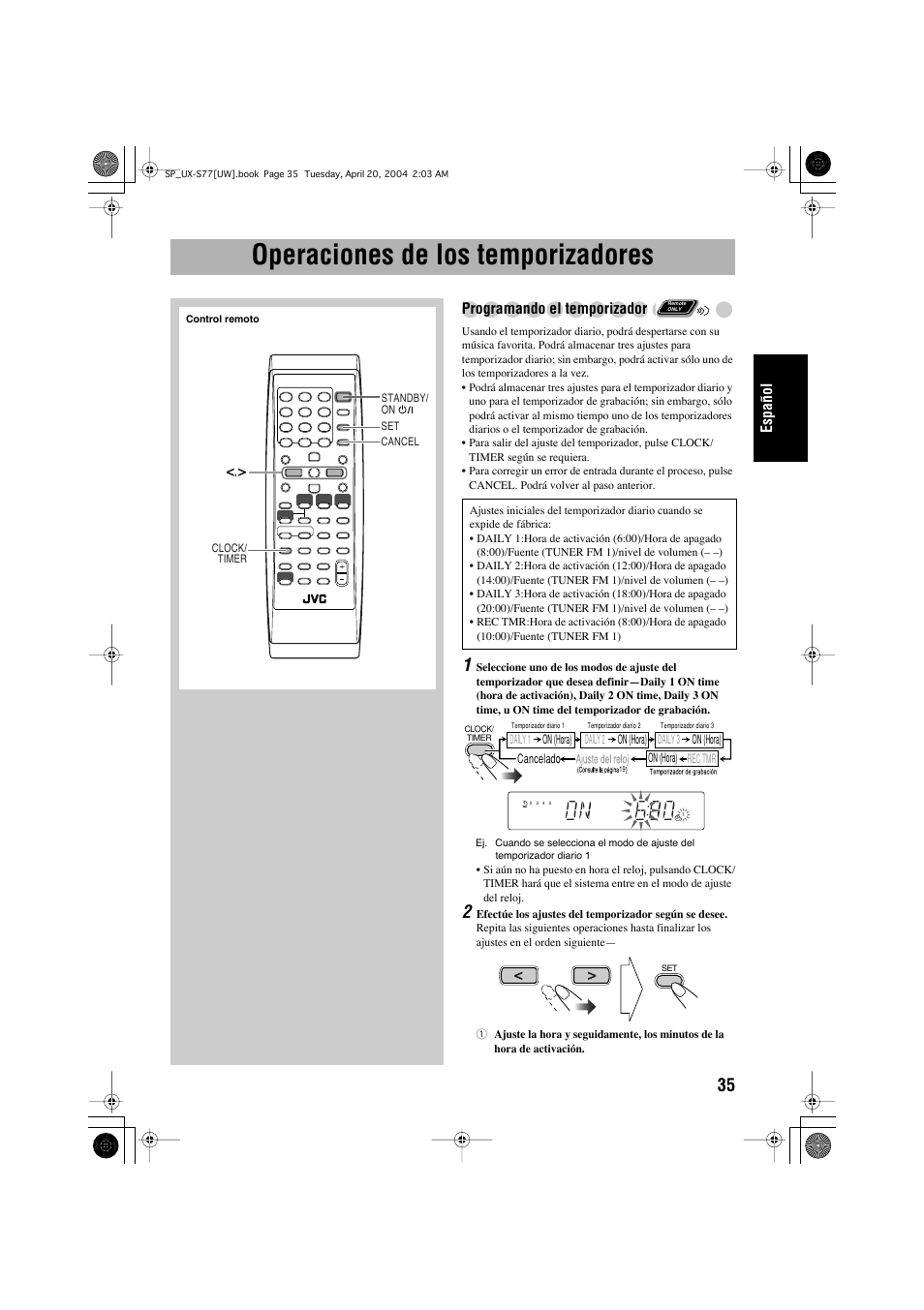 Operaciones de los temporizadores | JVC UX-S77 User Manual | Page 89 / 155