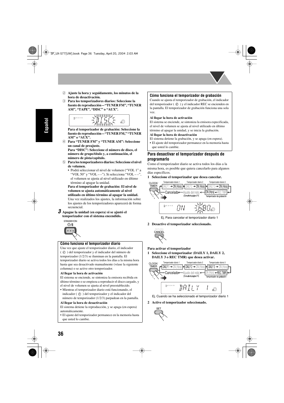 Español | JVC UX-S77 User Manual | Page 90 / 155