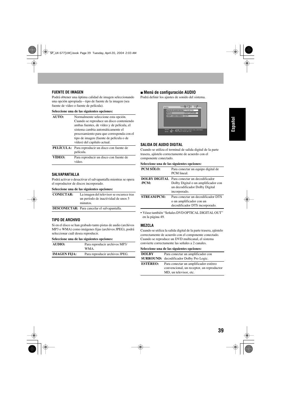 Español | JVC UX-S77 User Manual | Page 93 / 155