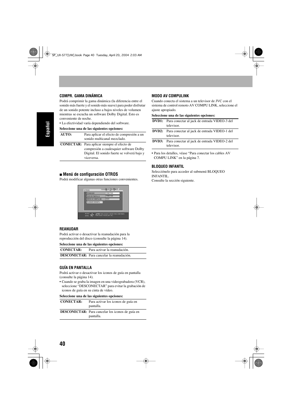 Español | JVC UX-S77 User Manual | Page 94 / 155