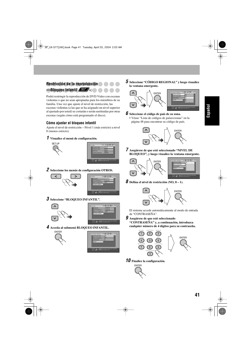 Cómo ajustar el bloqueo infantil | JVC UX-S77 User Manual | Page 95 / 155