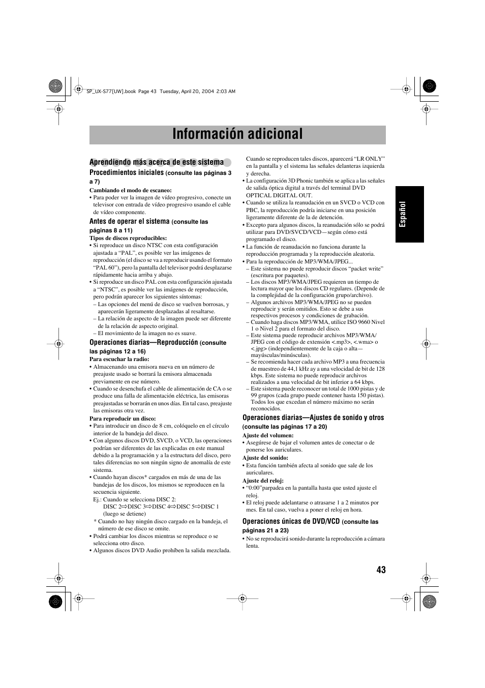 Información adicional | JVC UX-S77 User Manual | Page 97 / 155