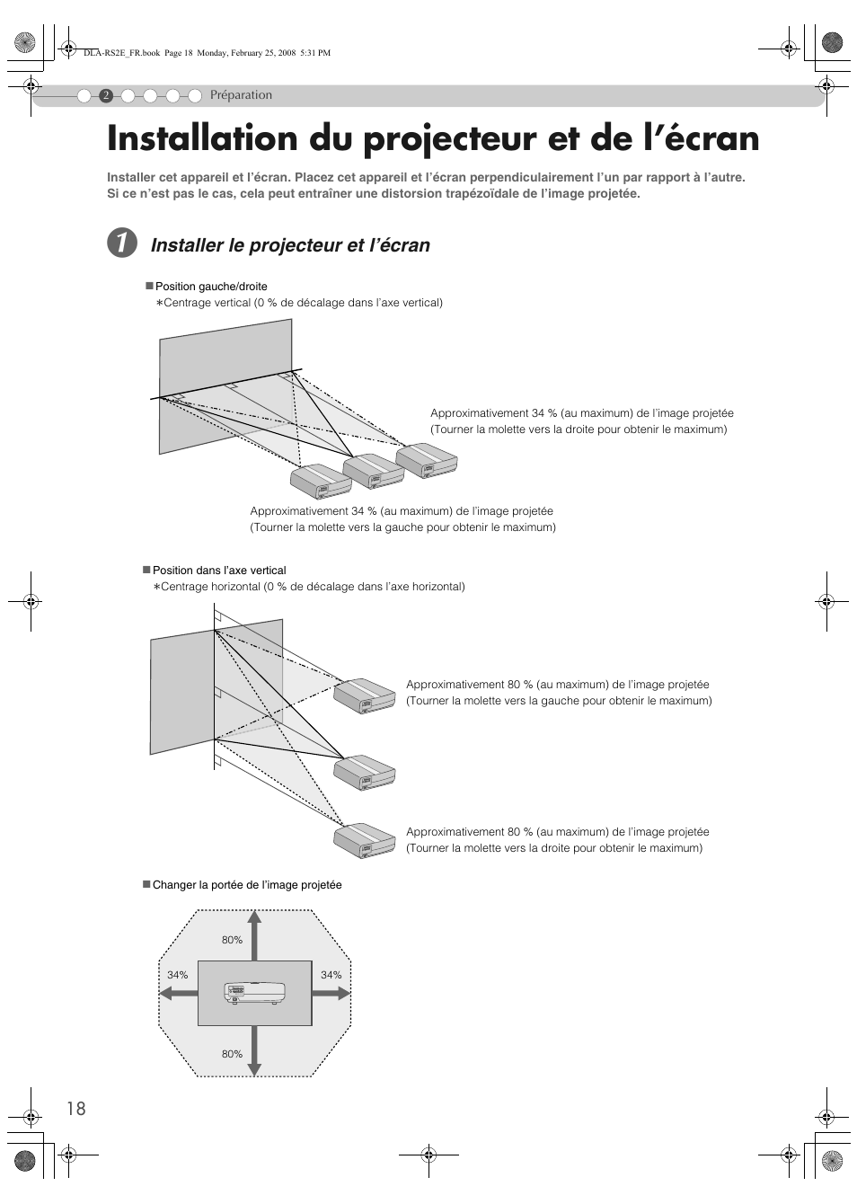 Installation du projecteur et de l’écran, Installer le projecteur et l’écran | JVC LCT2441-001B User Manual | Page 72 / 162