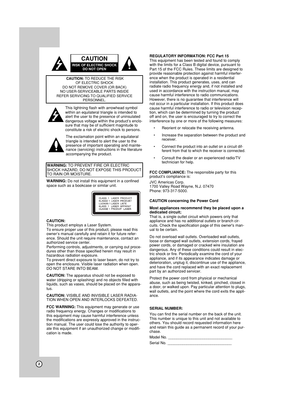 Caution | JVC HR-XVC19SUS User Manual | Page 2 / 42