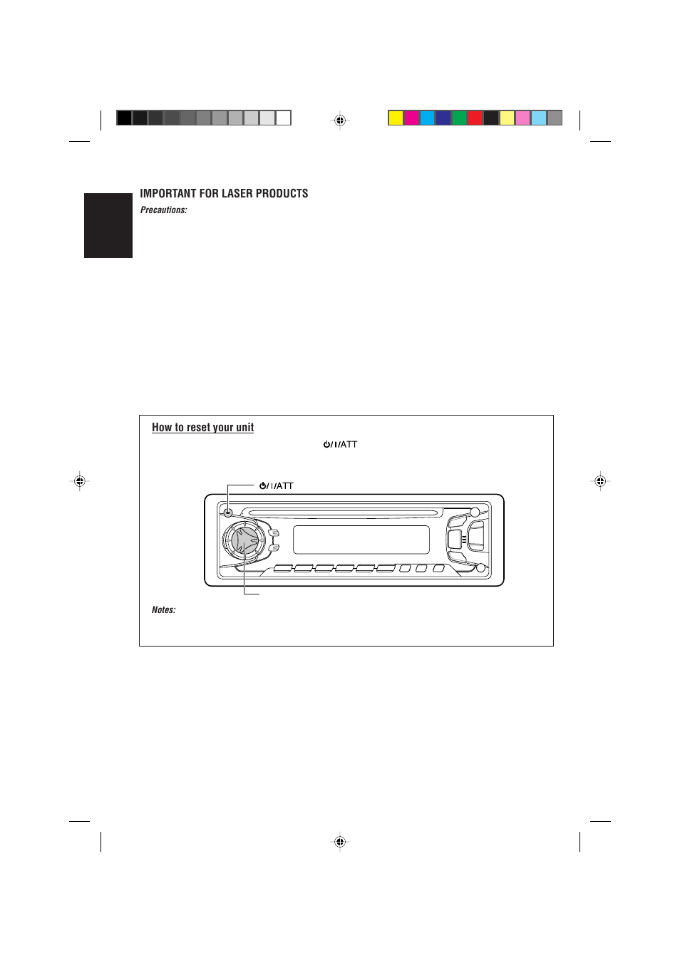 How to reset your unit, English important for laser products, Precautions | JVC KD-S785 User Manual | Page 2 / 31