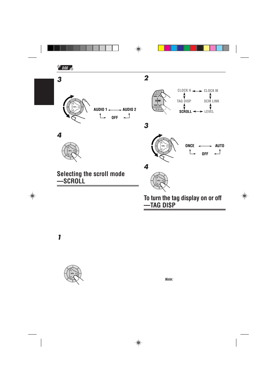 Selecting the scroll mode ―scroll, To turn the tag display on or off ―tag disp, Selecting the scroll mode —scroll | JVC KD-S785 User Manual | Page 26 / 31