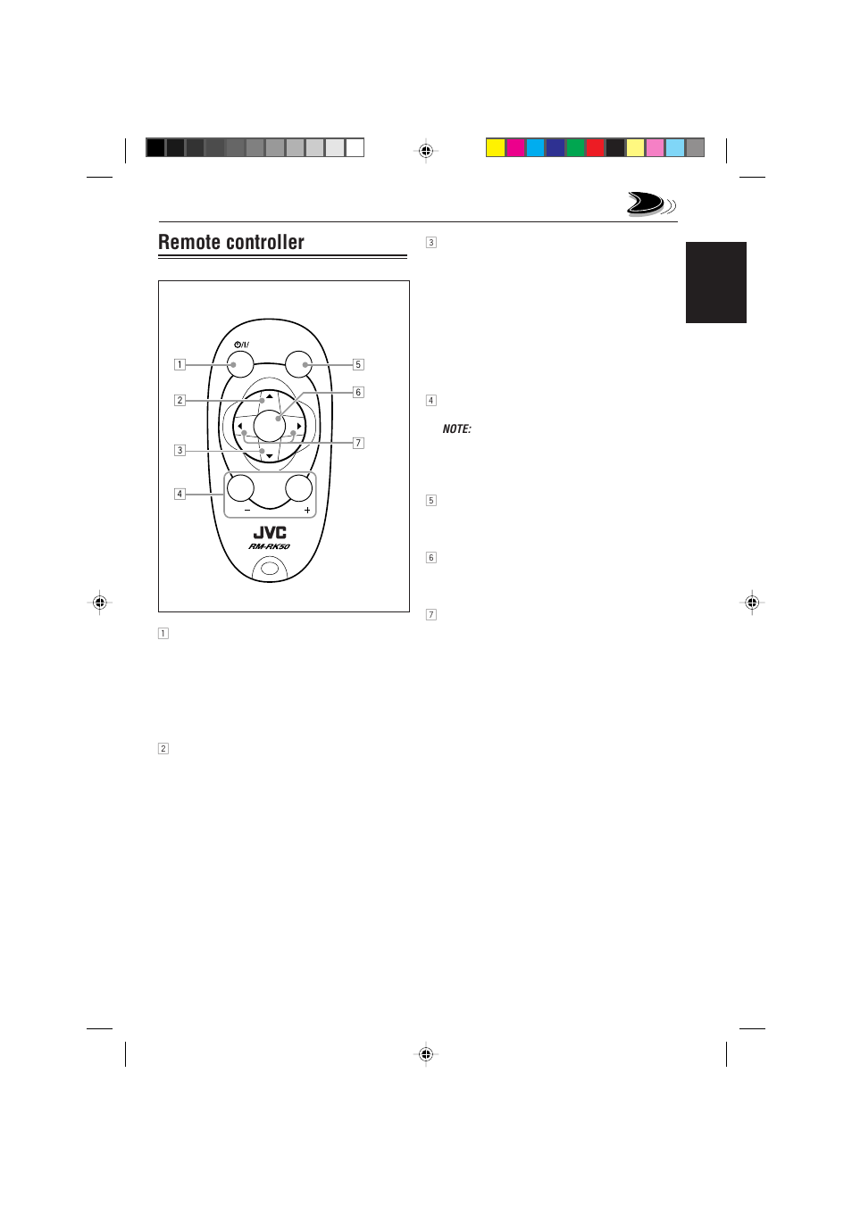 Remote controller, English rm-rk50 | JVC KD-S785 User Manual | Page 5 / 31