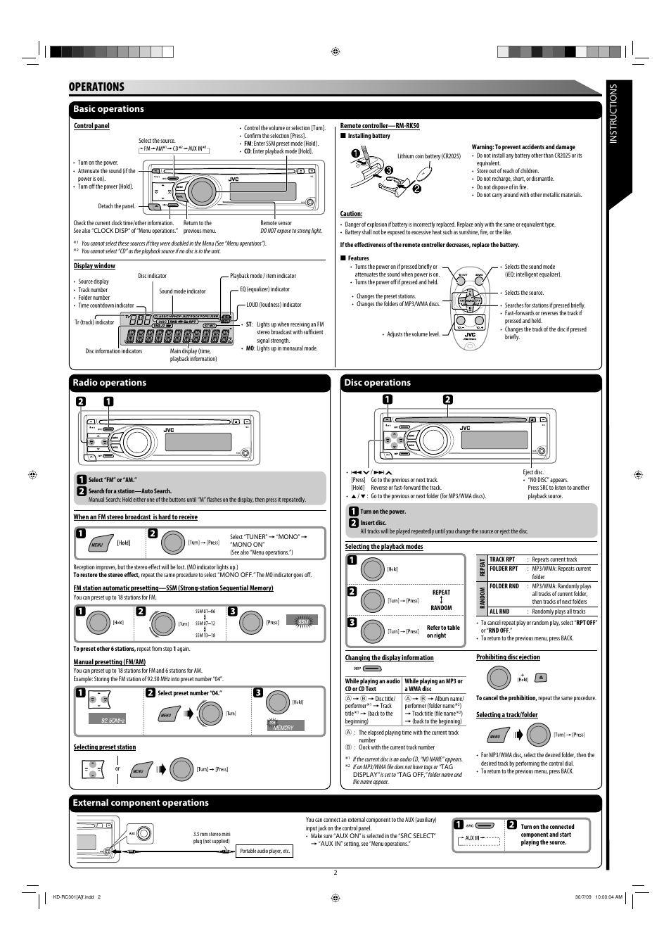 Operations, Instructions basic operations, Radio operations | Disc operations, External component operations | JVC GET0568-013A User Manual | Page 150 / 152