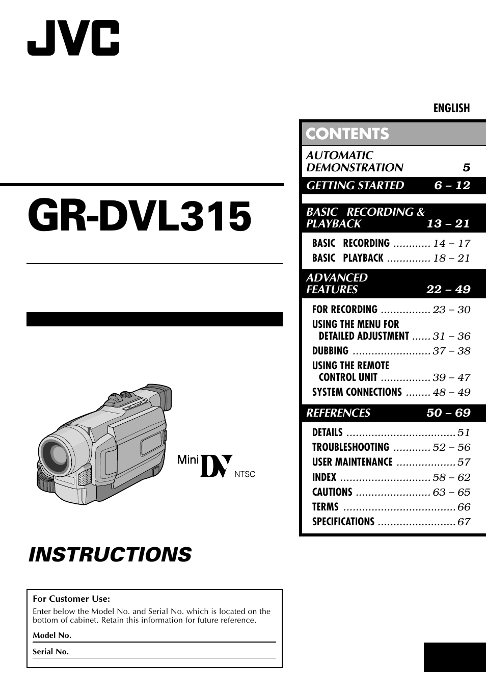 JVC GR-DVL315 User Manual | 68 pages